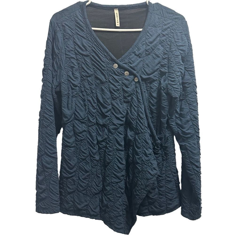 Women's Navy Cubism Long Sleeve Blouse Size Medium
